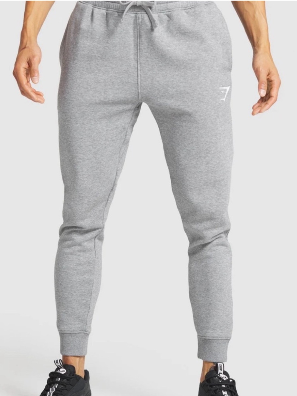 Gymshark Gray Crest Joggers Side Pockets Back Pocket Tapered Leg Size L